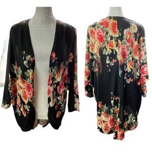 Anthropologie MAUVE Open Front Sweater Sz M Black Floral 1a-31